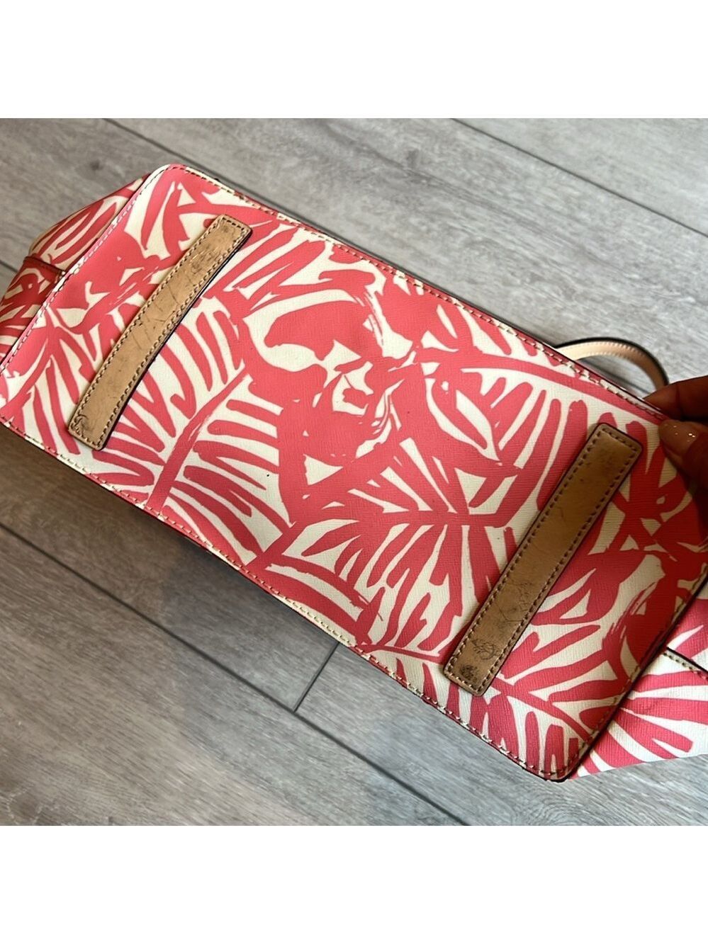 Kate Spade grant street Palm Pink Palm Leaf Print large leather Tote bag - Picture 6 of 10
